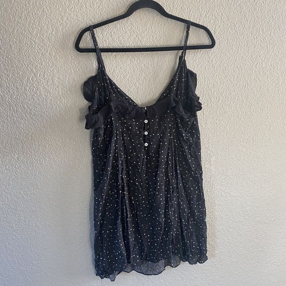 Free People Intimately Mini Slip Dress Ruffled Black Gold Dot Medium Button Back - Picture 2 of 13